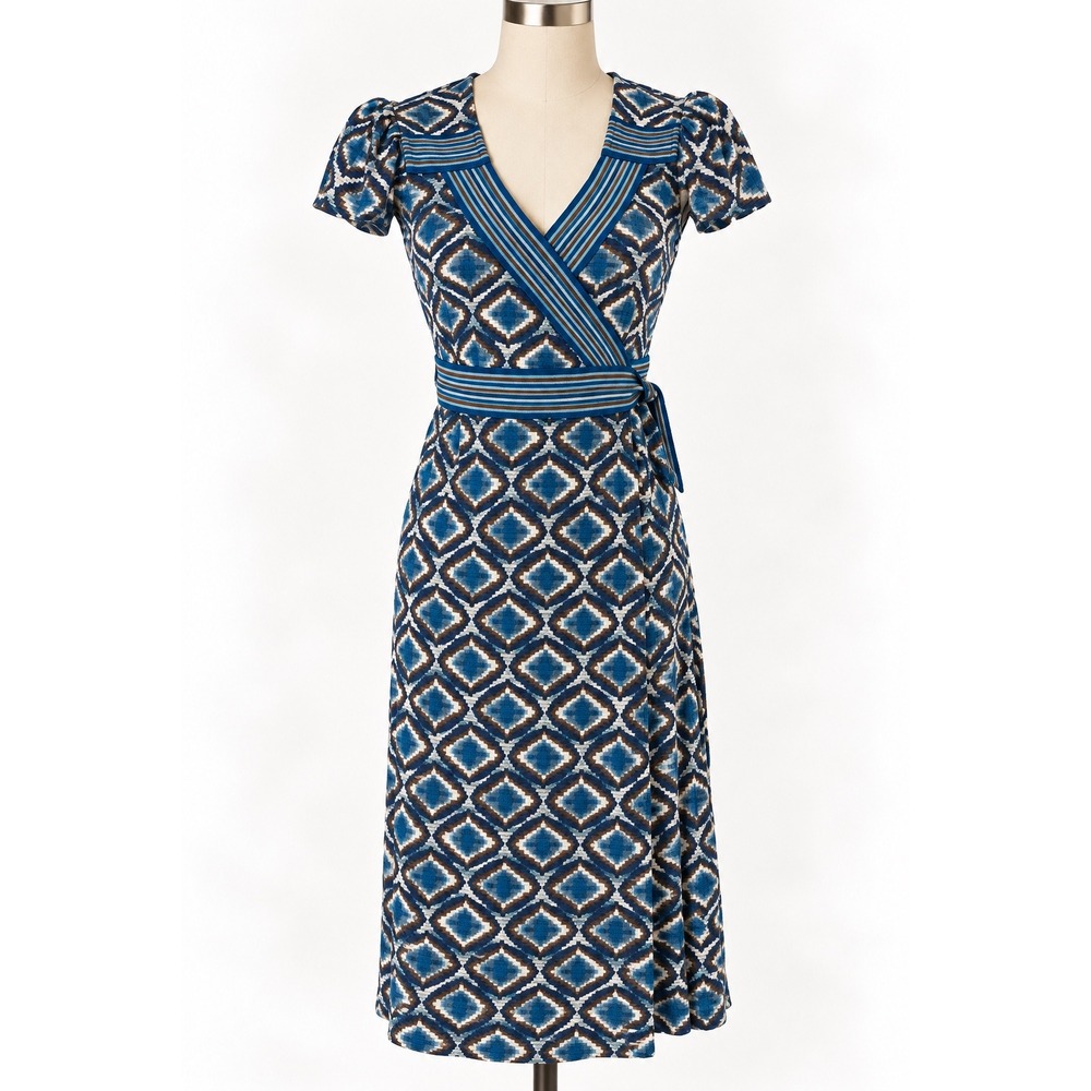 Plenty by Tracy Reese Wrap Dress Womens M Blue Geometric Boho Chic NWT Mod Retro